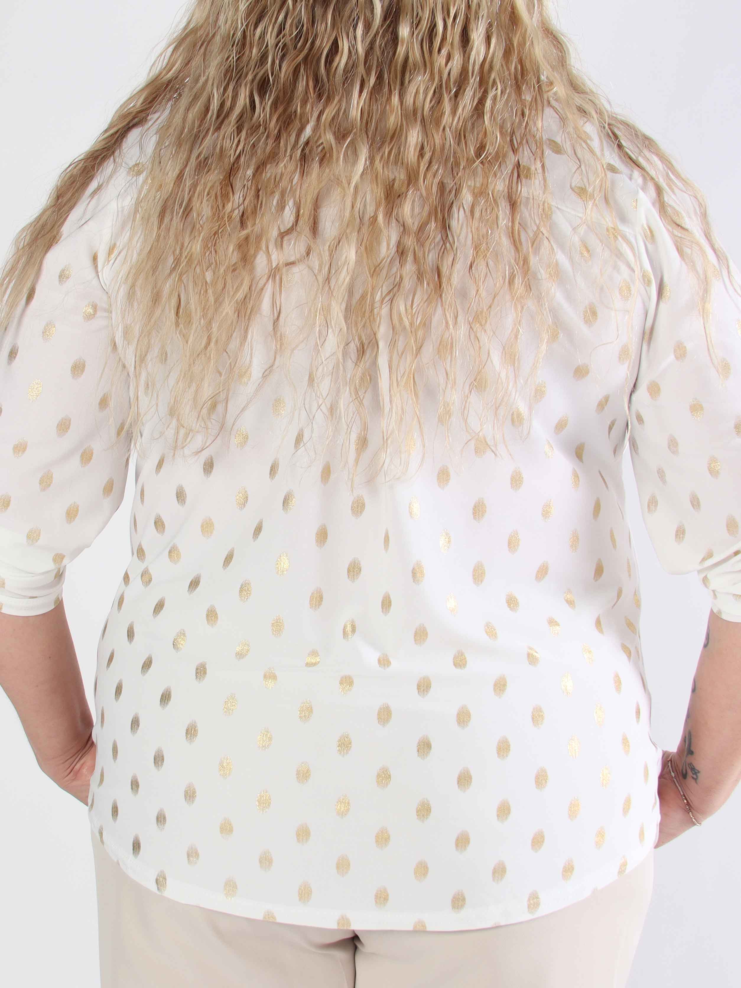 Ebba Gold Shirt - Elastisk plus size bluse med guld dutter